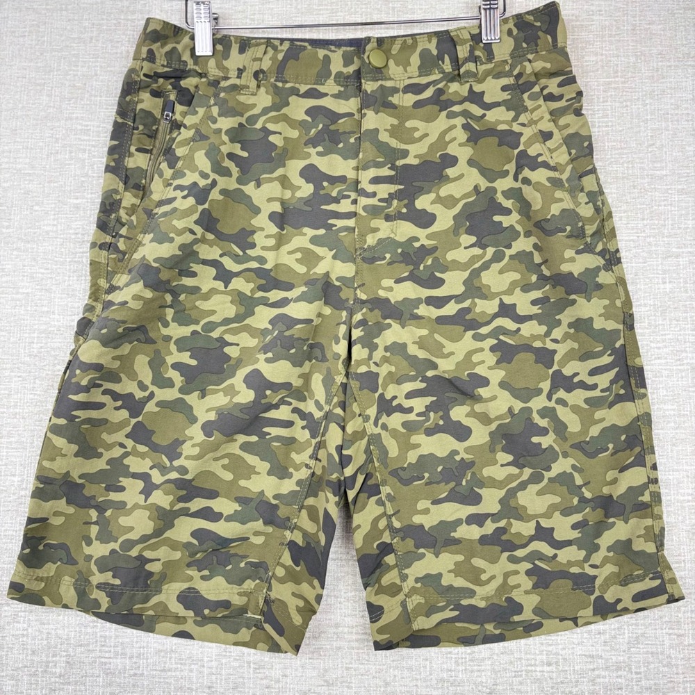 NordicTrack Mens Camo Cargo Shorts Green Recycled Nylon Size 32 Hiking Outdoor